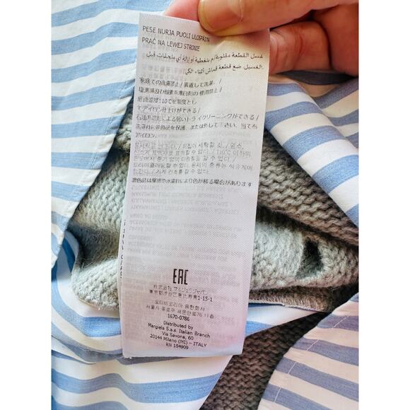 Maison Margiela Distressed Gray Vest Layered Blue & White Stripe Shirt - Picture 14 of 16